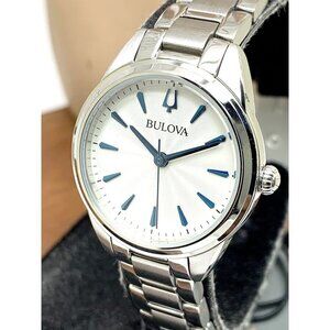 Bulova Women's Watch 96L285 Quartz White Blue Dial Silver Stainless Stee…